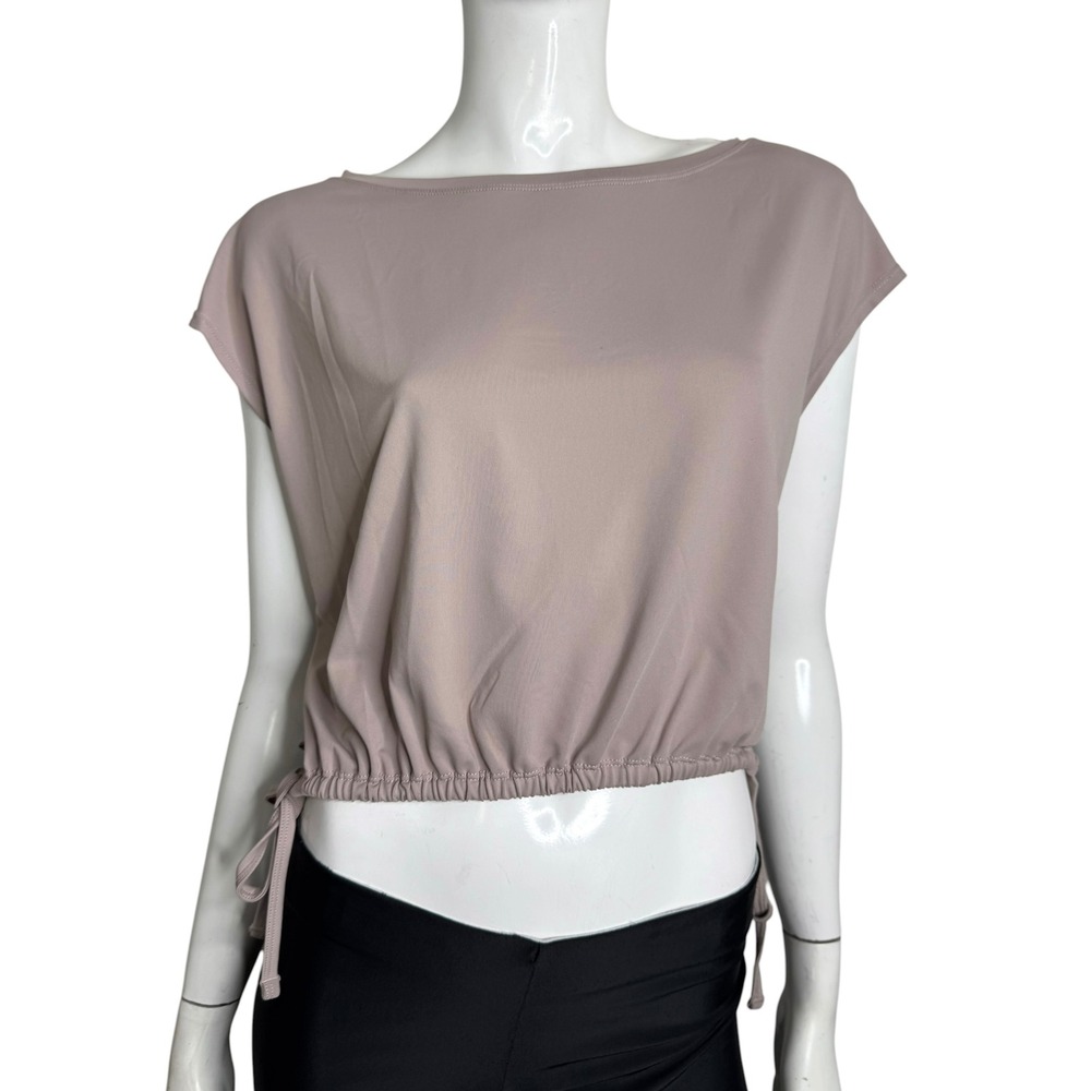 Kyodan Women Mauve Cinched Side Tie Cap Sleeve Activewear Crop Top
